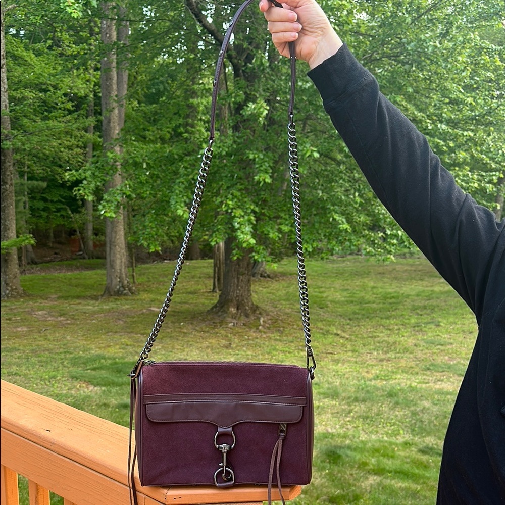 Rebecca Minkoff Large Mac Handbag Wine Red Suede Leather Chain Crossbody Bag